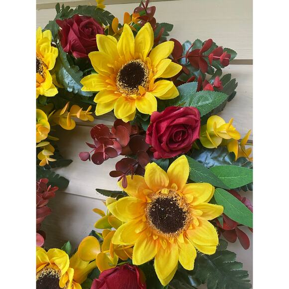 Elegant Burgundy Blush Fall Wreath, Rustic Grapevine with Pumpkin & Roses Decor - Picture 4 of 11